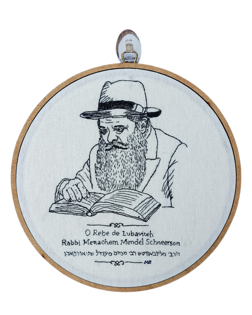 Quadro Rebbe de Lubavitch bordado à mão